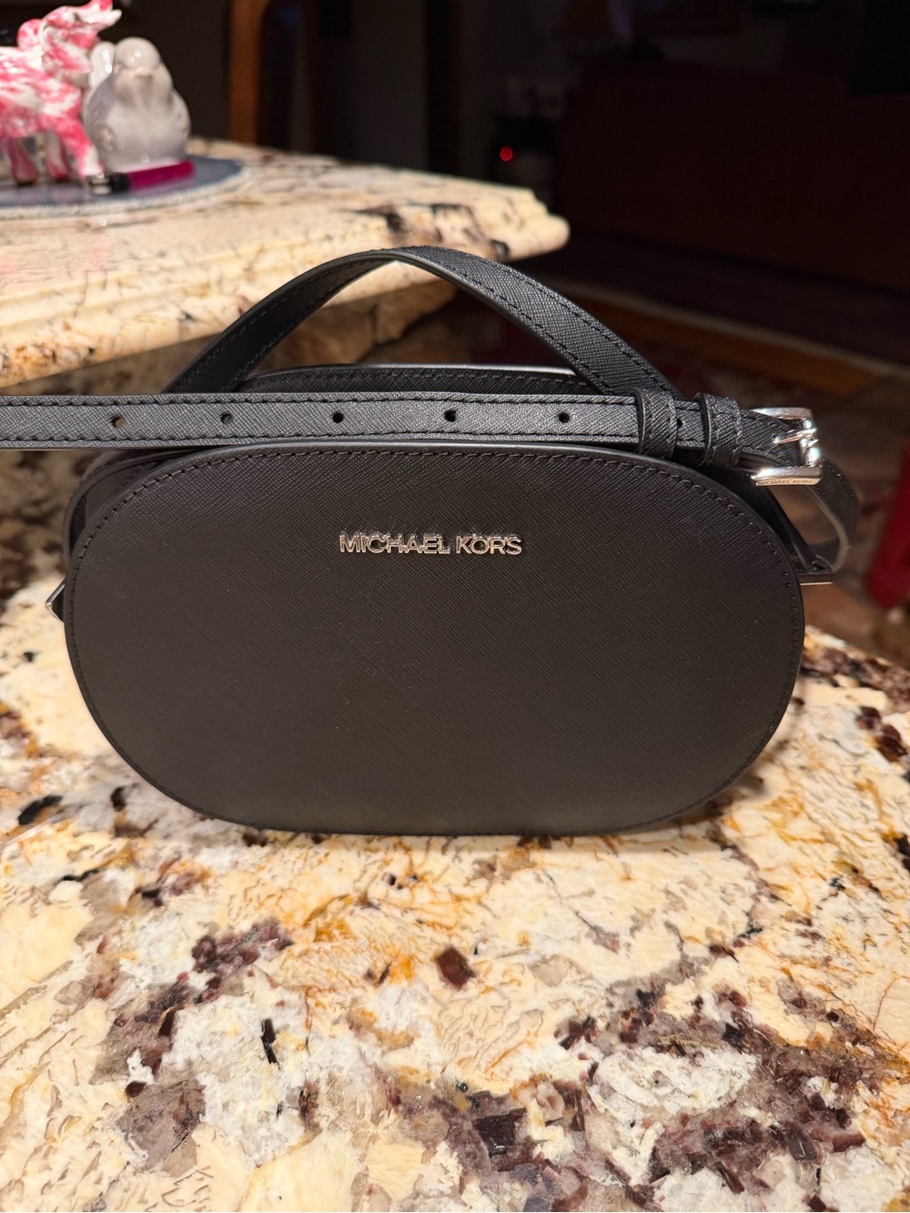 Michael Kors Black Saffiano Leather Oval Belt Bag Nwot